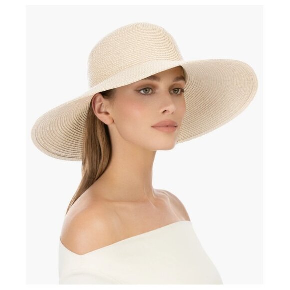 ERIC JAVITS Bella packable women's wide brim floppy sun hat with UPF 50+ NATURAL - Picture 1 of 10